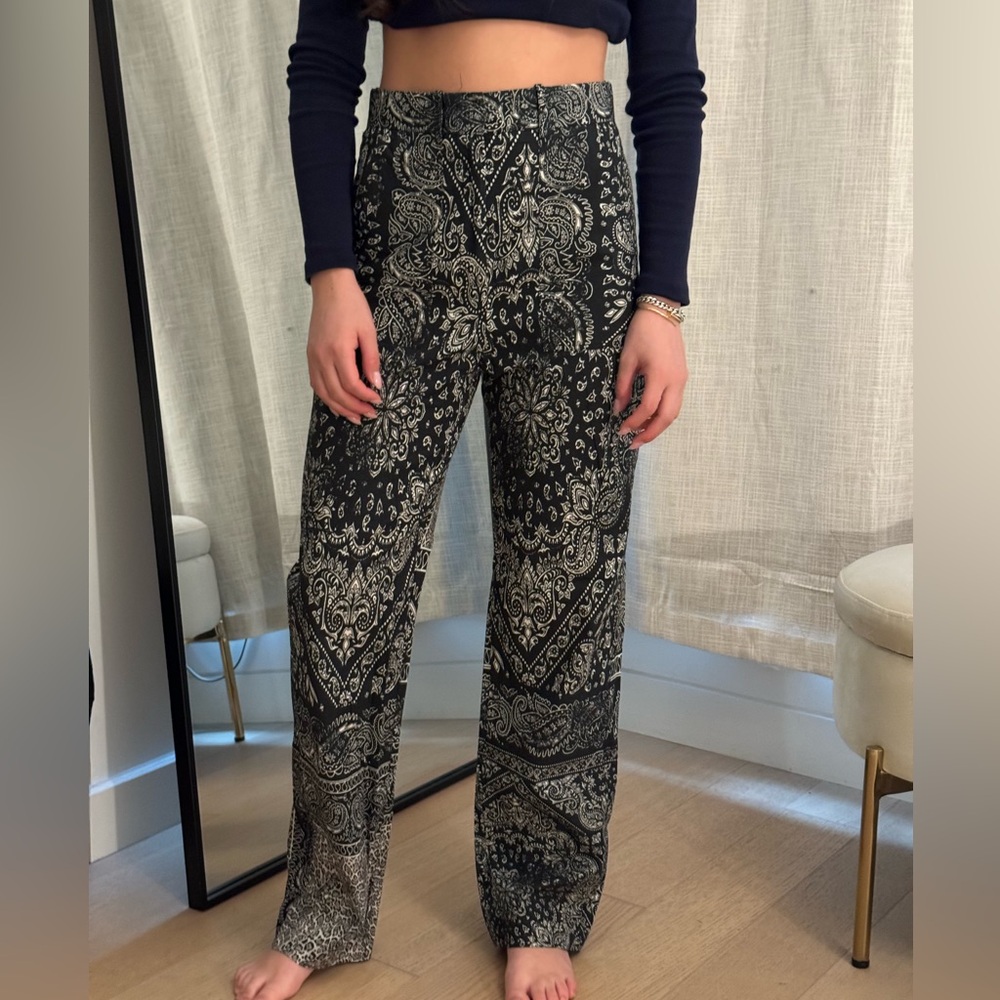 Pinko: Black and White Paisley Print Pants